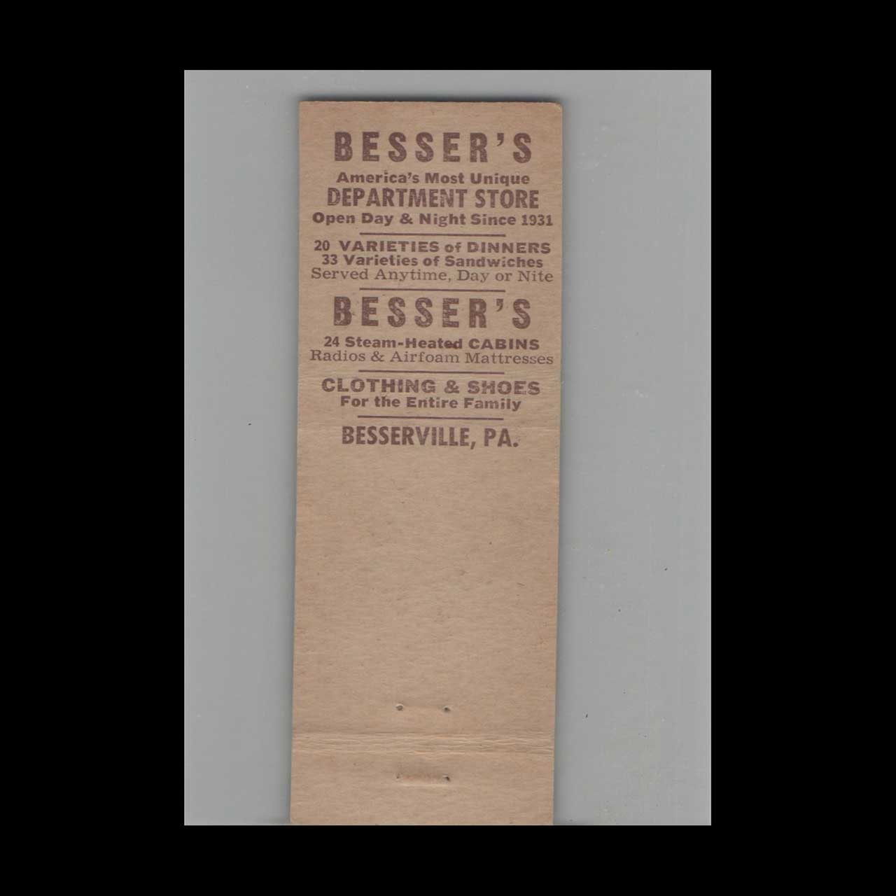 Matchbook Cover Bessers Department Store York PA Matchbook Cover Bessers Department Store York PA