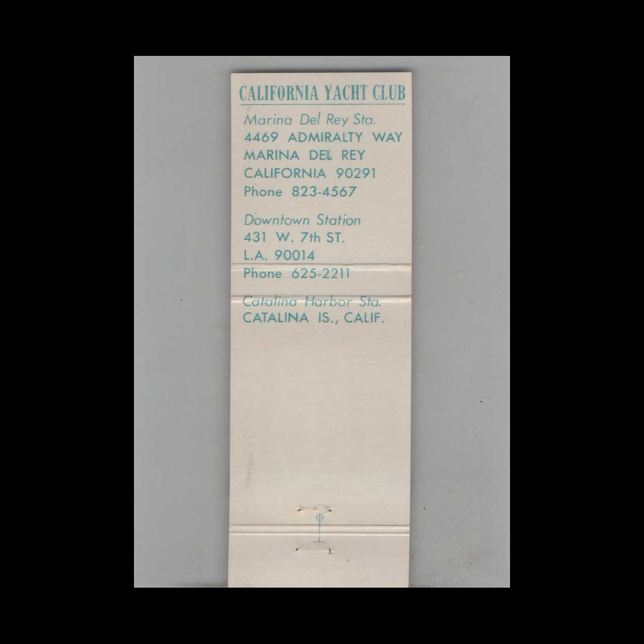California Yacht Club Matchbook Cover California Yacht Club Matchbook Cover