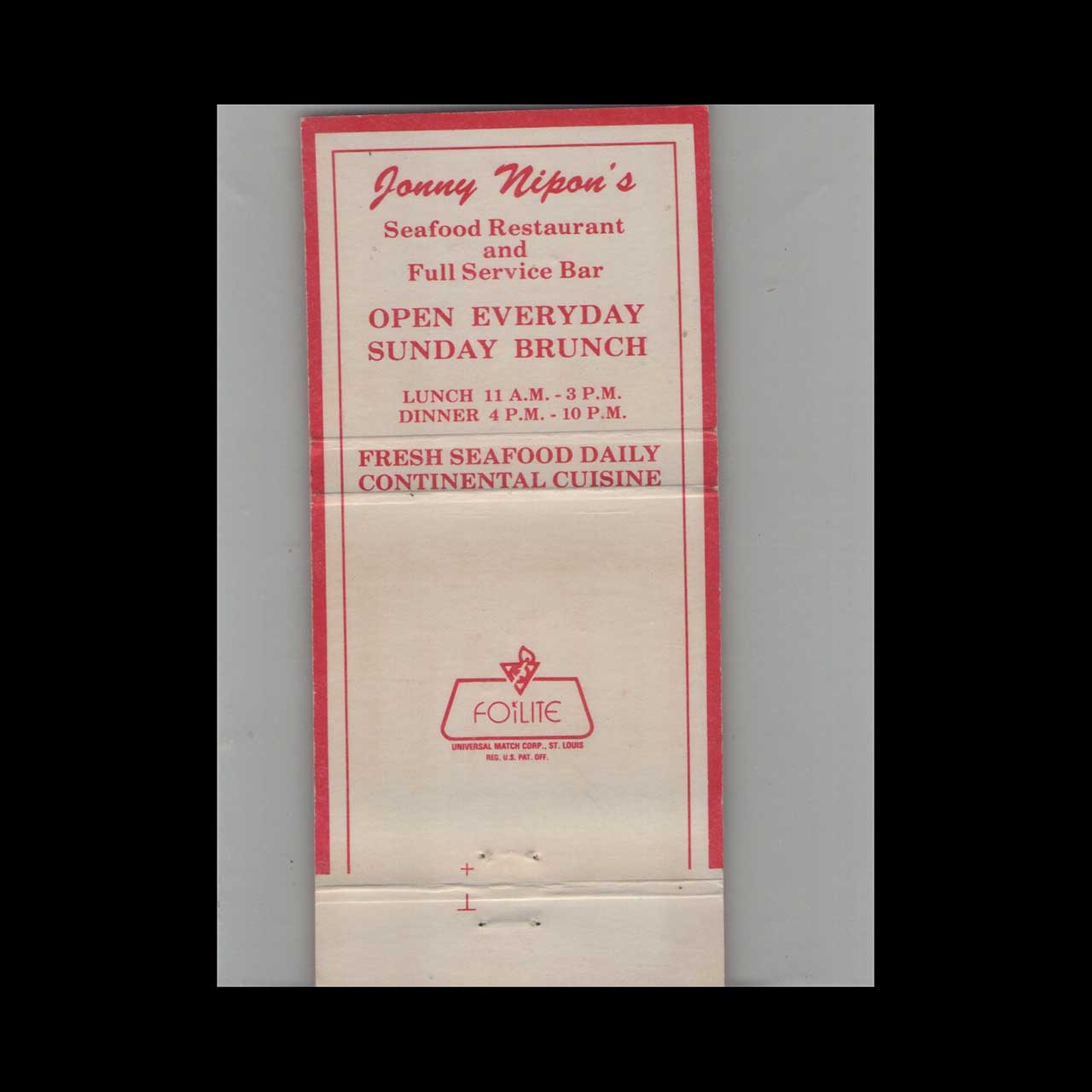 Jonny Nipons Seafood Restaurant Matchbook Cover San Francisco Jonny Nipons Seafood Restaurant Matchbook Cover San Francisco