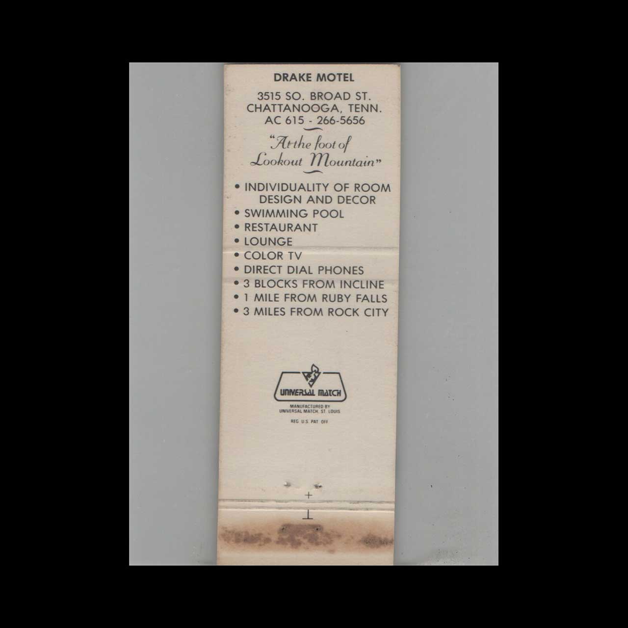 Matchbook Cover Drake Hotel Chattanooga TN Matchbook Cover Drake Hotel Chattanooga TN