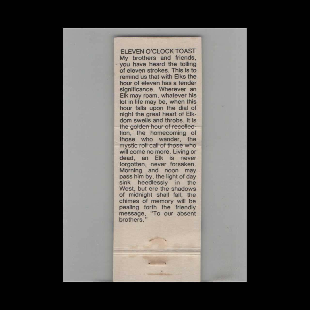 BPOE Elks Club 2386 Wadena MN Matchbook Cover BPOE Elks Club 2386 Wadena MN Matchbook Cover