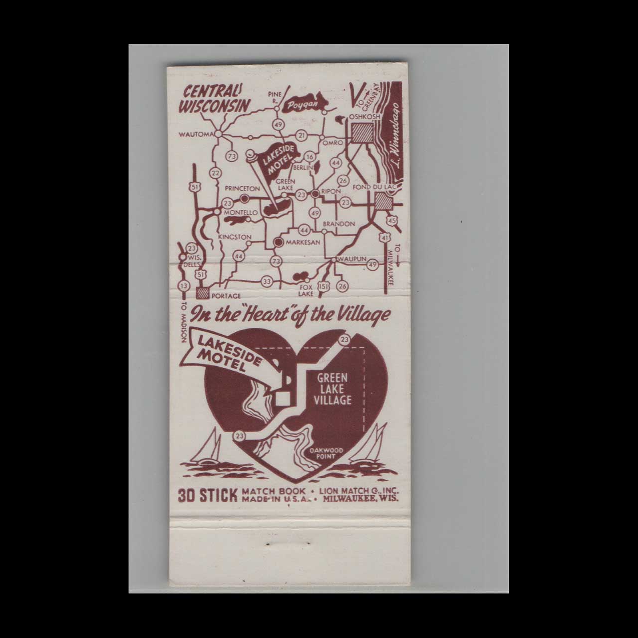 Matchbook Cover Green Lakes Finest Motel Green Lake WI Matchbook Cover Green Lakes Finest Motel Green Lake WI