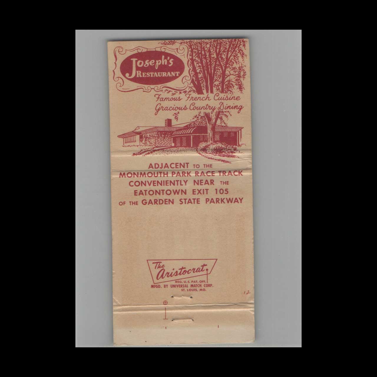 Josephs Restaurant Matchbook Cover West Long Branch NJ Josephs Restaurant Matchbook Cover West Long Branch NJ