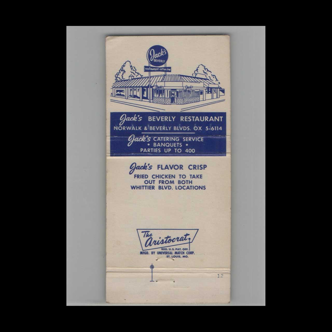 Jacks Fried Chicken Whittier CA Matchbook Cover Jacks Fried Chicken Whittier CA Matchbook Cover