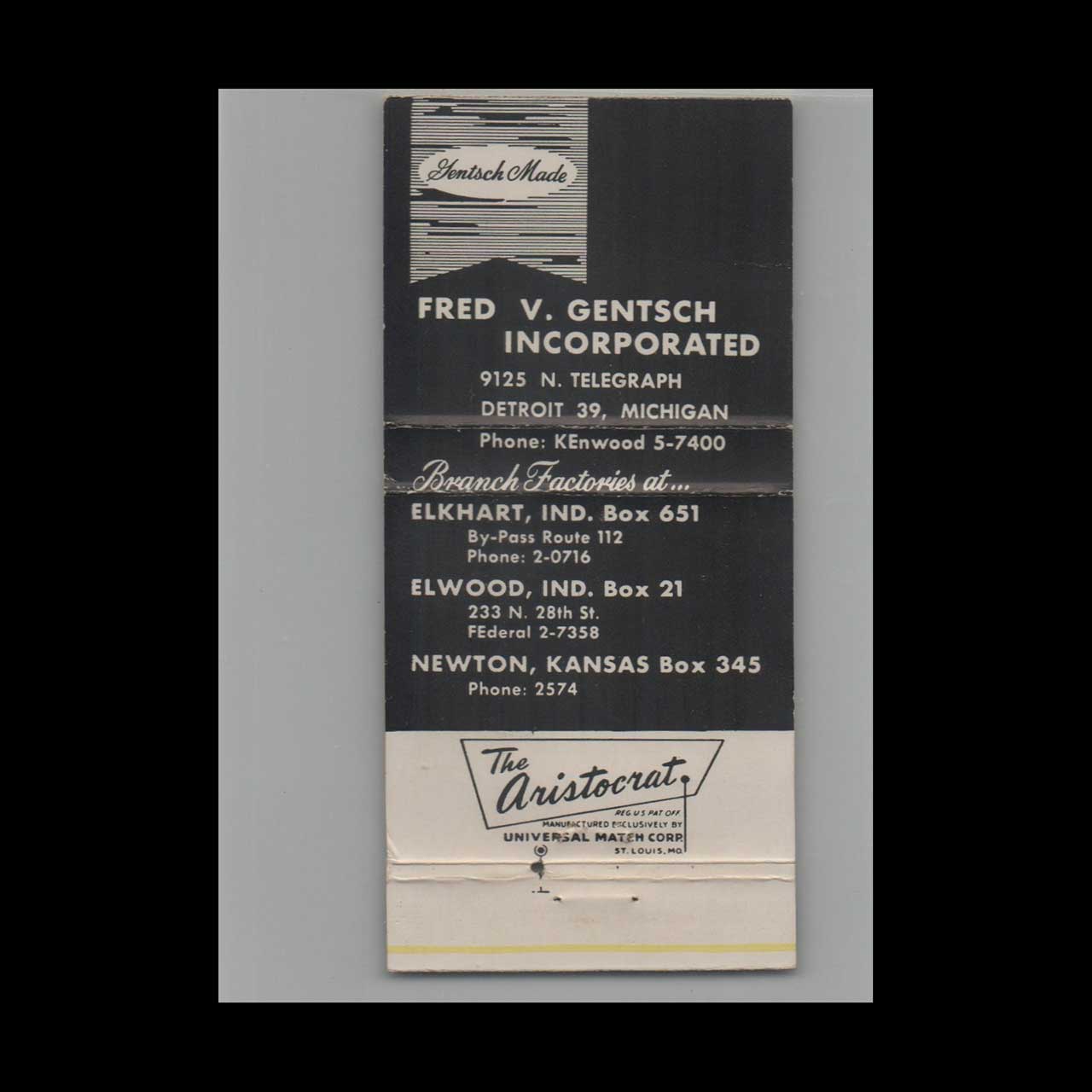 Fred V Gentsch Mobile Home Furniture Matchbook Cover Fred V Gentsch Mobile Home Furniture Matchbook Cover