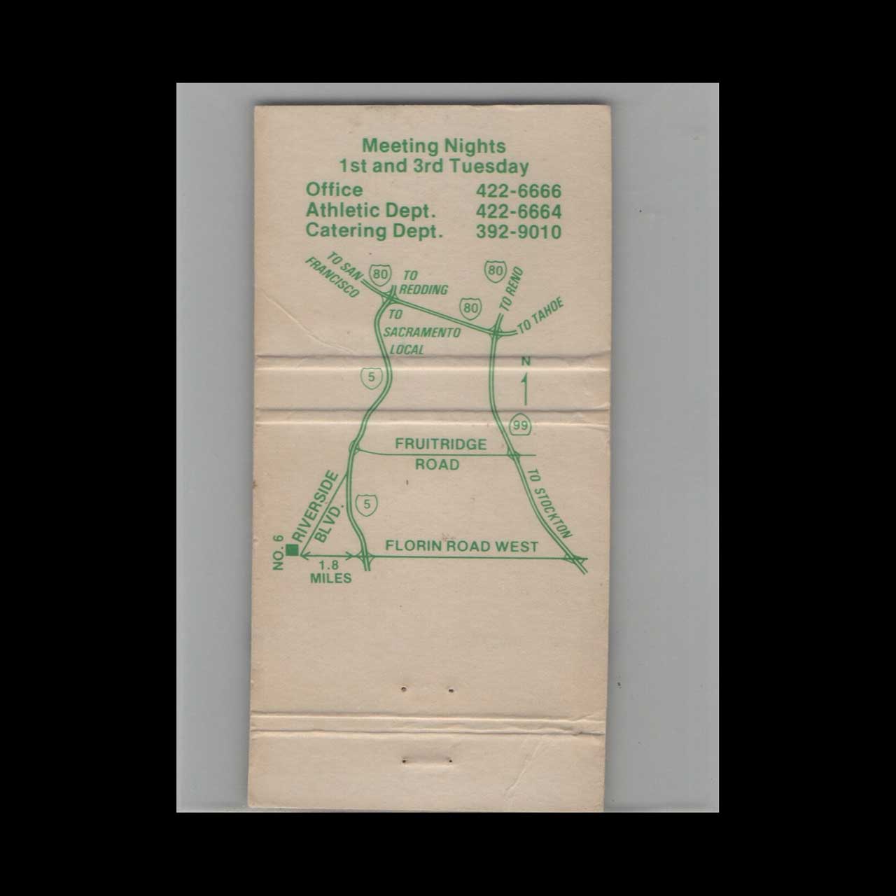 BPOE Elks Lodge 6 Sacramento Matchbook Cover BPOE Elks Lodge 6 Sacramento Matchbook Cover
