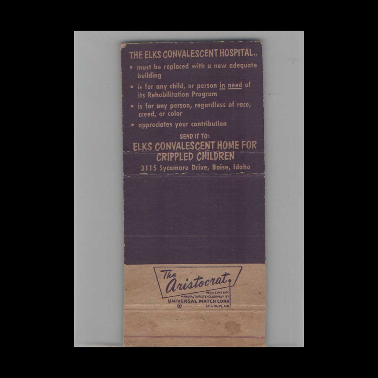 BPOE Elks Lodge 249 Moscow ID Matchbook Cover BPOE Elks Lodge 249 Moscow ID Matchbook Cover