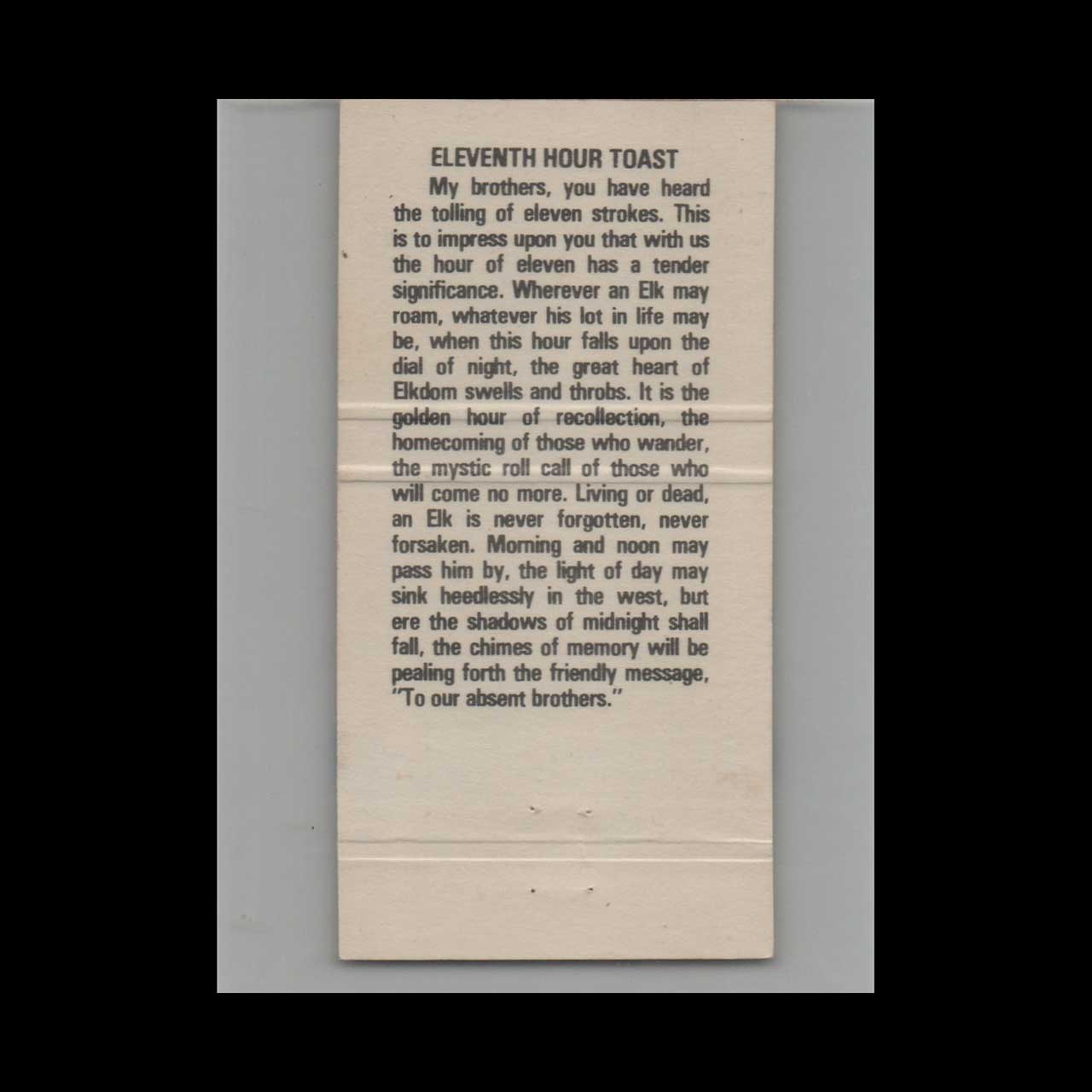 BPOE Elks Lodge 2091 San Francisco Matchbook Cover BPOE Elks Lodge 2091 San Francisco Matchbook Cover