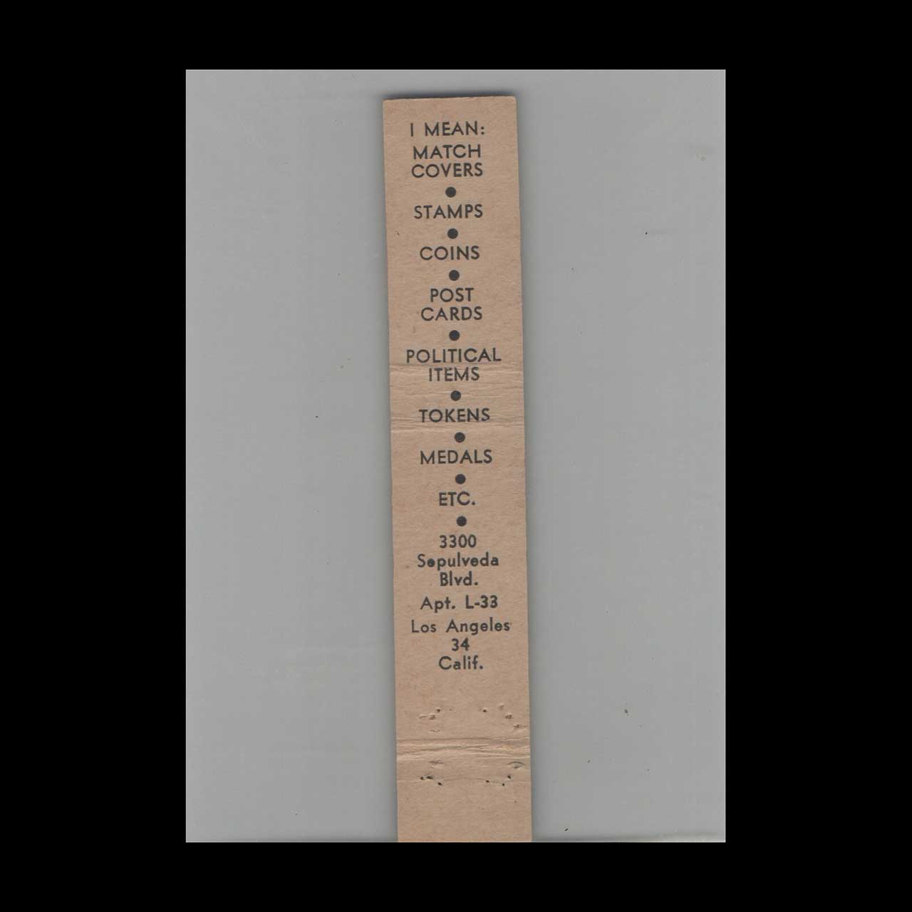 BPOE Elks Lodge 1917 Culver City Matchbook Cover BPOE Elks Lodge 1917 Culver City Matchbook Cover