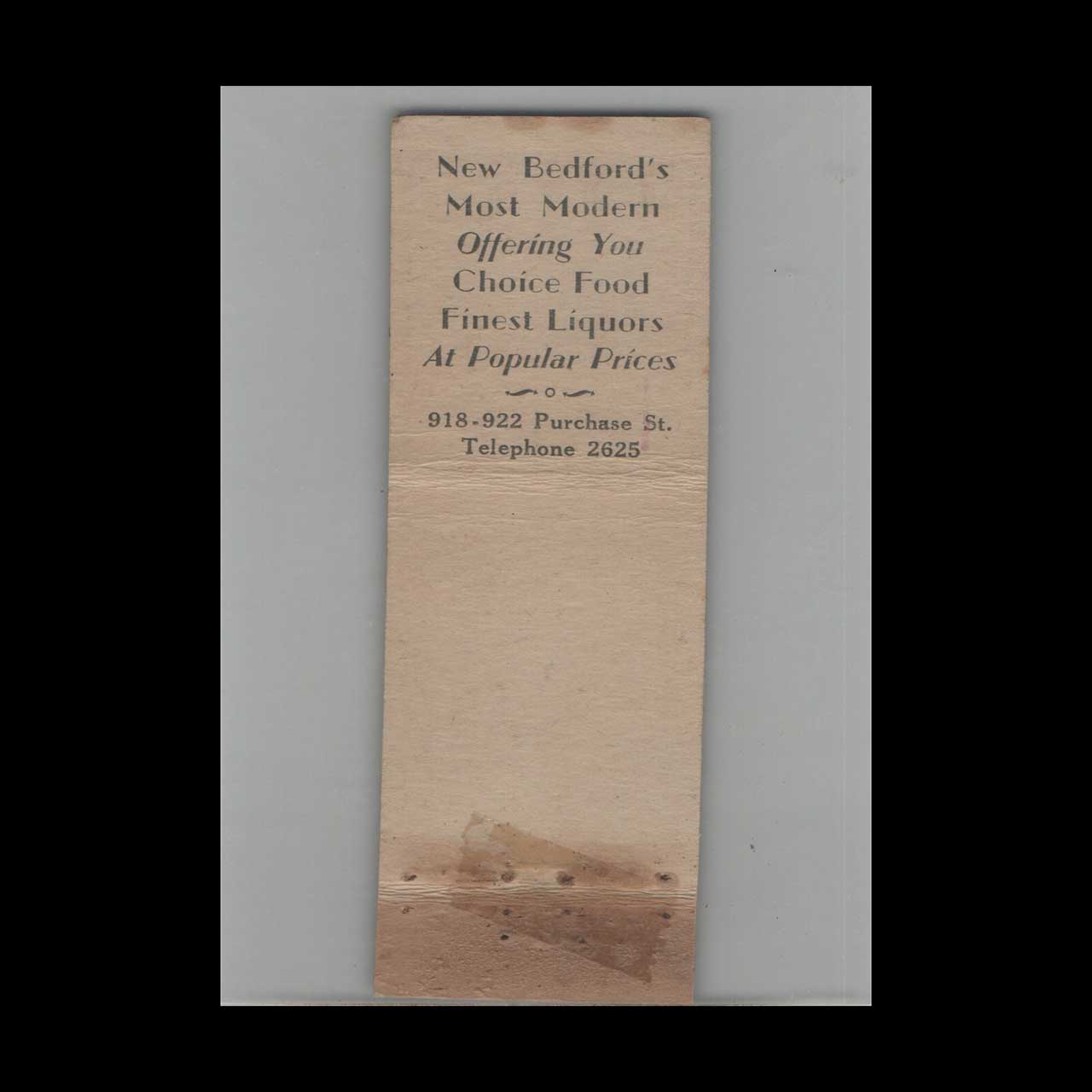Full Length Matchbook Cover Atlantic New Bedford MA Full Length Matchbook Cover Atlantic New Bedford MA