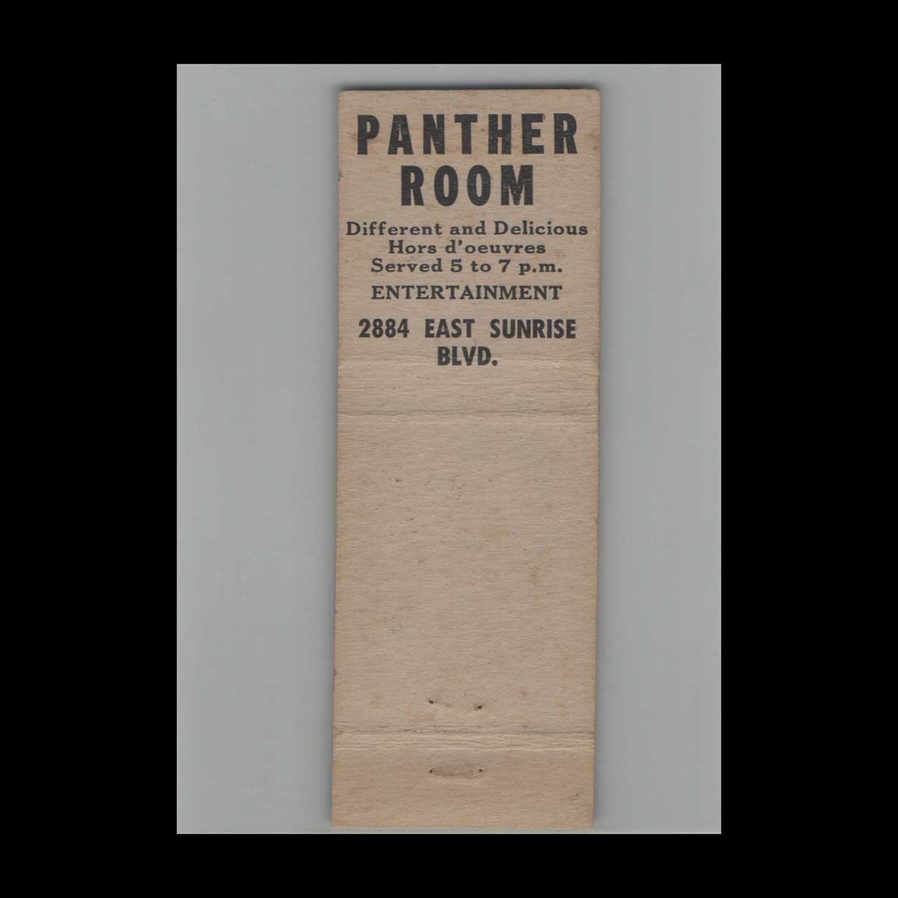 Matchbook Cover Panther Room Cocktail Lounge Ft Lauderdale FL Matchbook Cover Panther Room Cocktail Lounge Ft Lauderdale FL