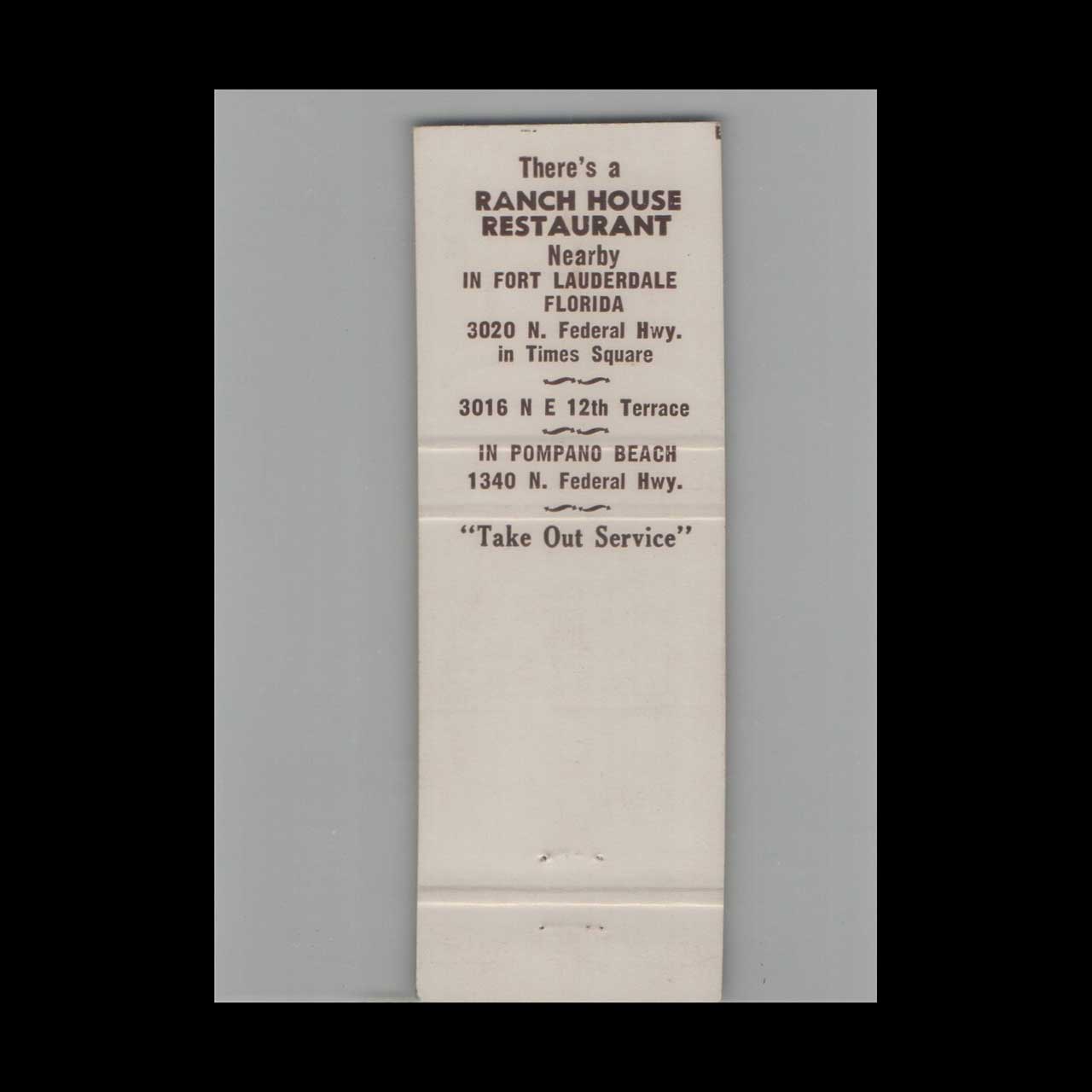 Ranch House Restaurant Matchbook Cover Ft Lauderdale FL Ranch House Restaurant Matchbook Cover Ft Lauderdale FL