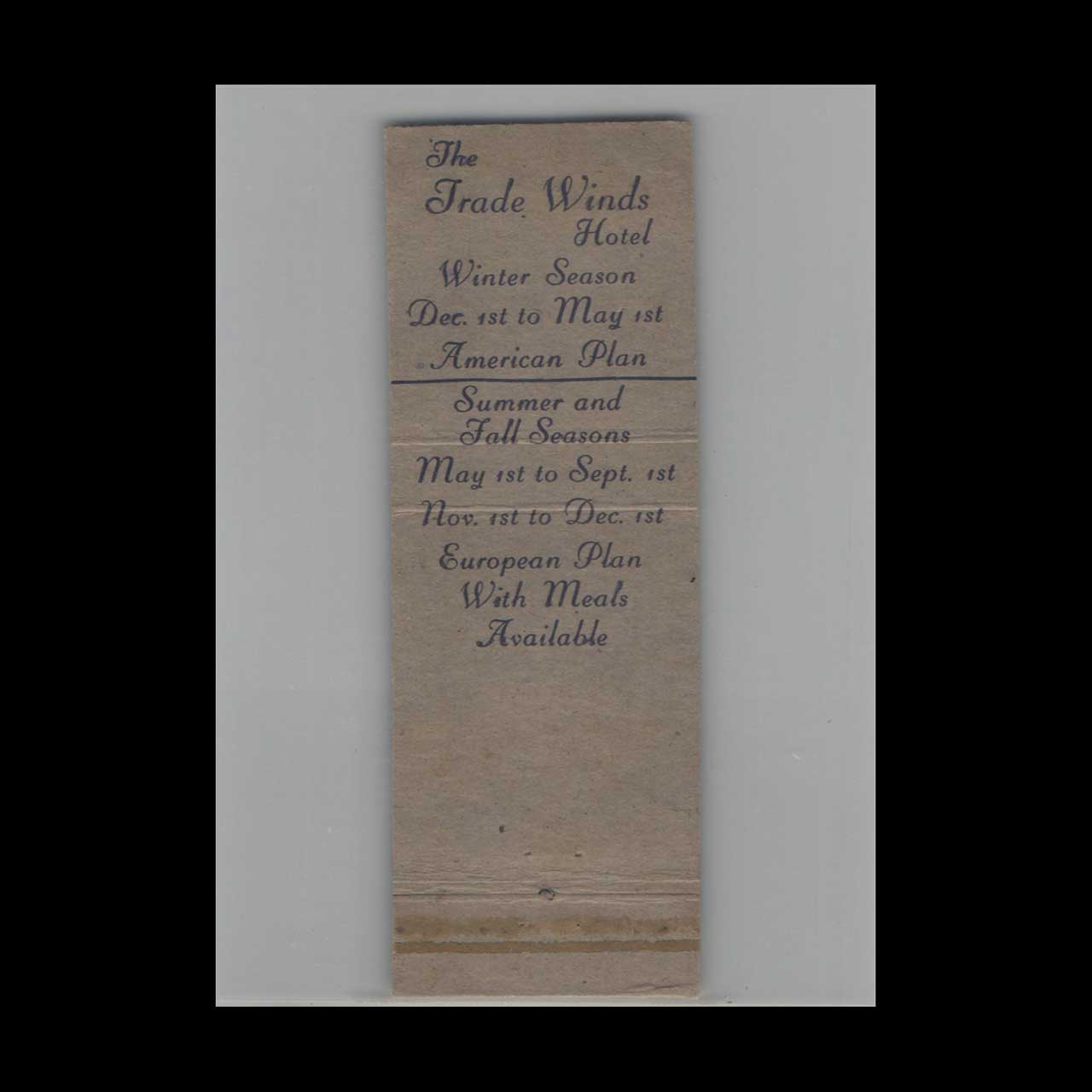 Matchbook Cover Trade Winds Hotel Ft Lauderdale FL #2 Matchbook Cover Trade Winds Hotel Ft Lauderdale FL #2