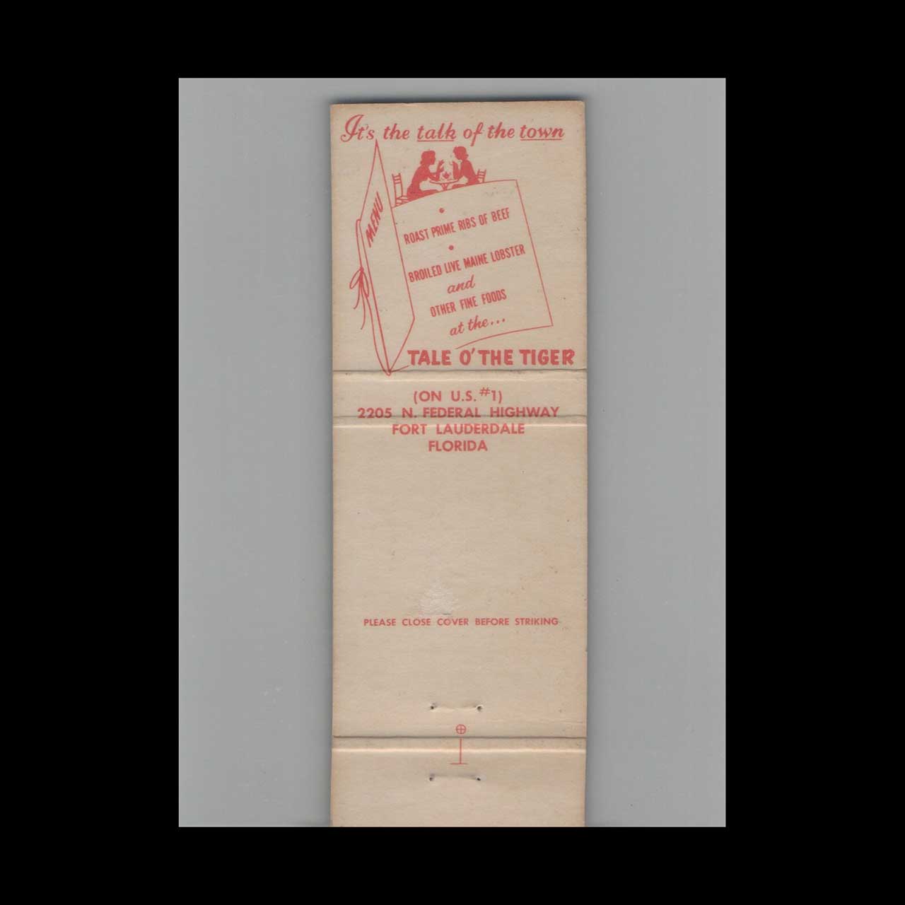 Tale O The Tiger Matchbook Cover Ft Lauderdale Tale O The Tiger Matchbook Cover Ft Lauderdale