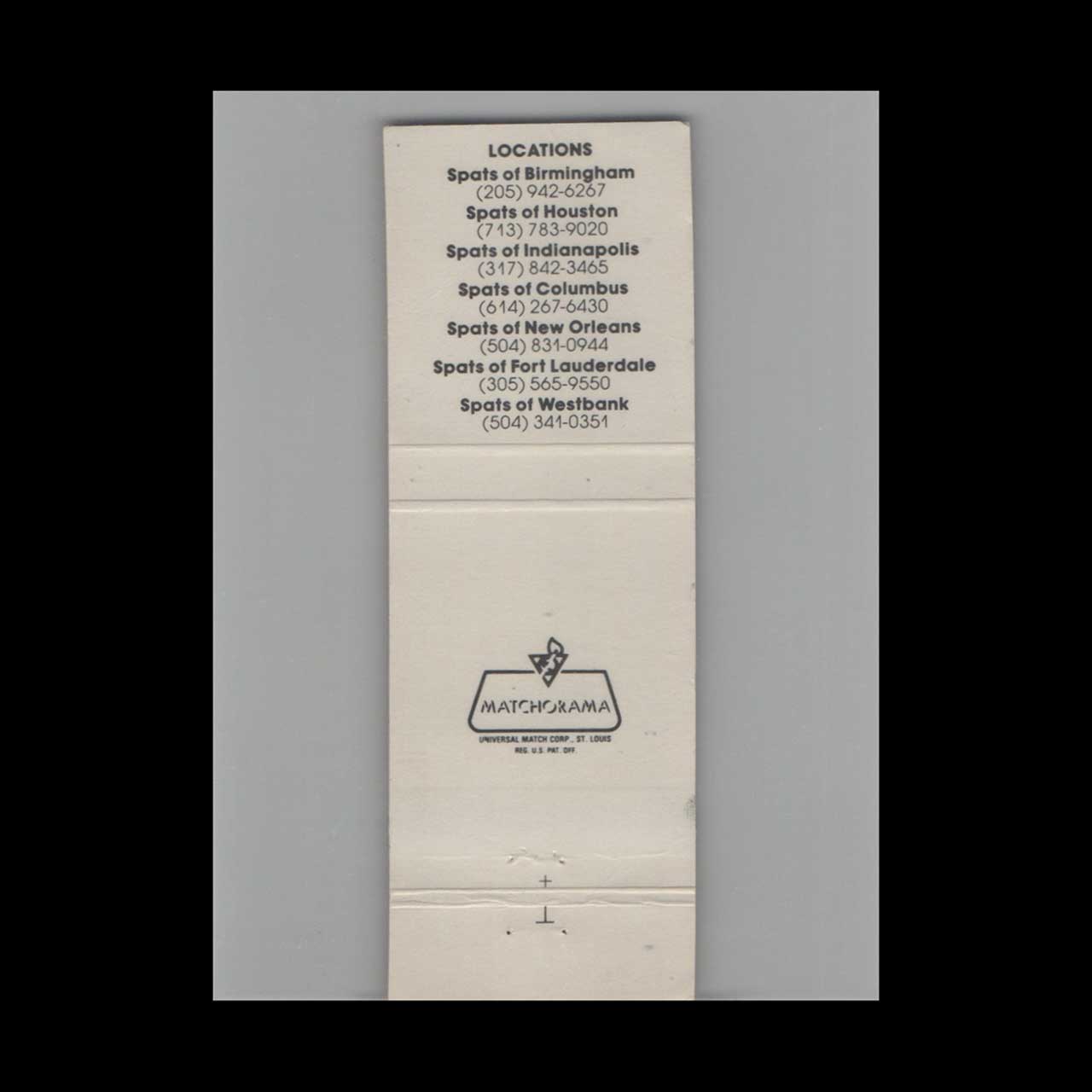 Matchbook Cover Spats Ft Lauderdale FL Matchbook Cover Spats Ft Lauderdale FL