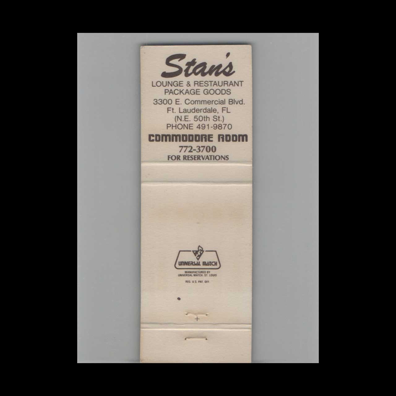 Matchbook Cover Stans Ft Lauderdale FL Matchbook Cover Stans Ft Lauderdale FL