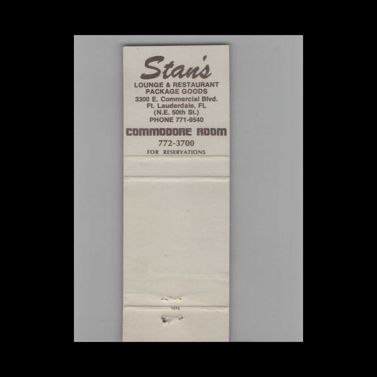 Matchbook Cover Stans Ft Lauderdale FL Matchbook Cover Stans Ft Lauderdale FL