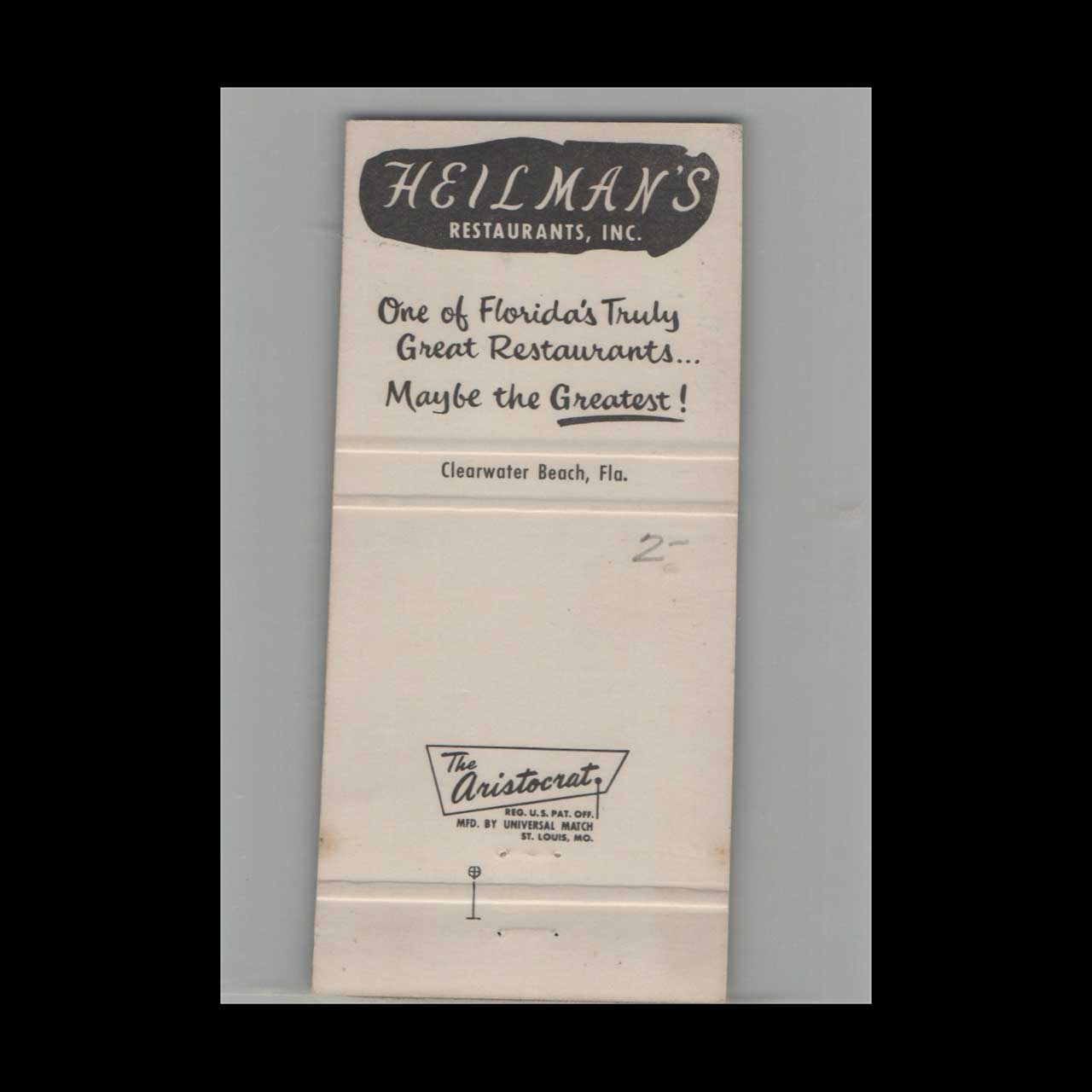 Heilmans Beachcomber Matchbook Cover Clearwater Beach FL Heilmans Beachcomber Matchbook Cover Clearwater Beach FL