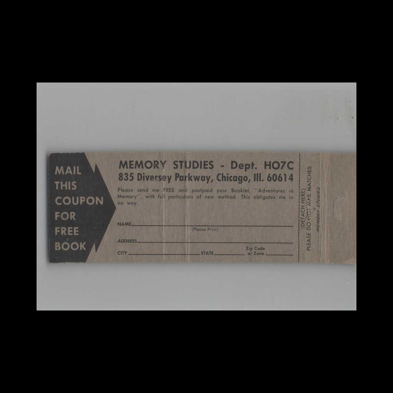 Full Length Matchbook Cover Why Cant You Remember Chicago IL Full Length Matchbook Cover Why Cant You Remember Chicago IL