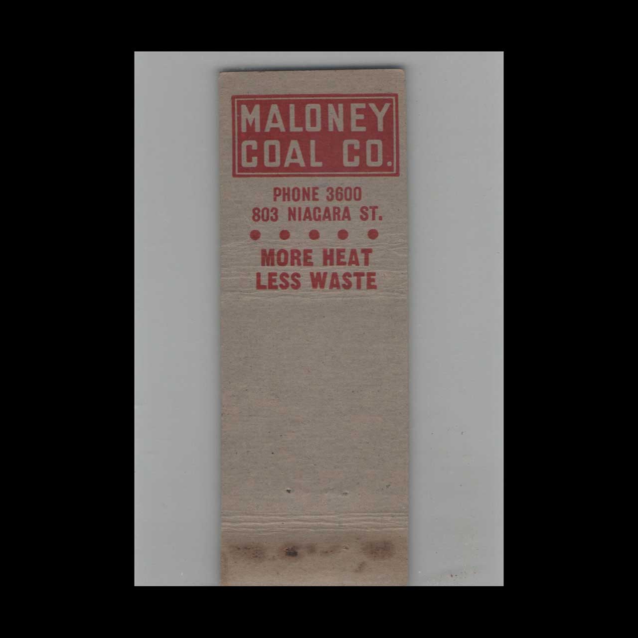 Full Length Matchbook Cover Maloney Coal Co Buffalo NY Full Length Matchbook Cover Maloney Coal Co Buffalo NY