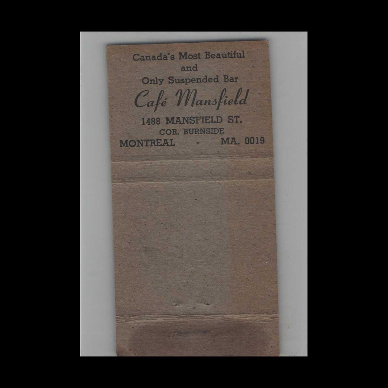 Full Length Matchbook Cover Mansfield Cafe Montreal QC Full Length Matchbook Cover Mansfield Cafe Montreal QC