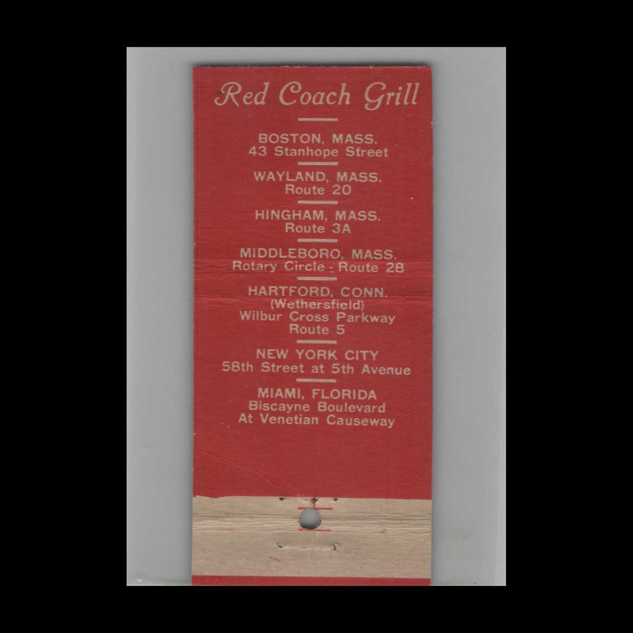 Full Length Matchbook Cover Red Coach Grill Wayland MA Full Length Matchbook Cover Red Coach Grill Wayland MA