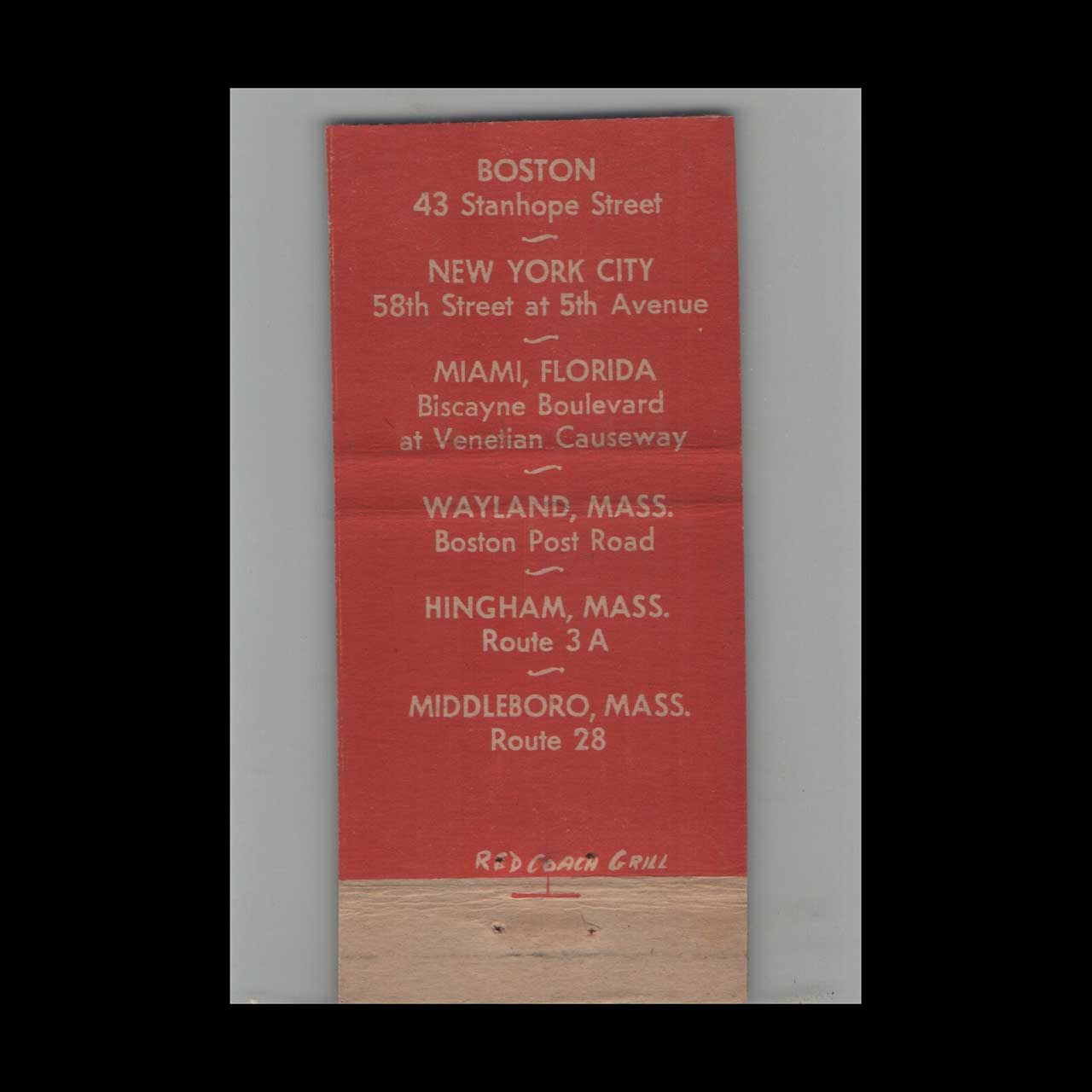 Full Length Matchbook Cover Red Coach Grill Miami FL Full Length Matchbook Cover Red Coach Grill Miami FL