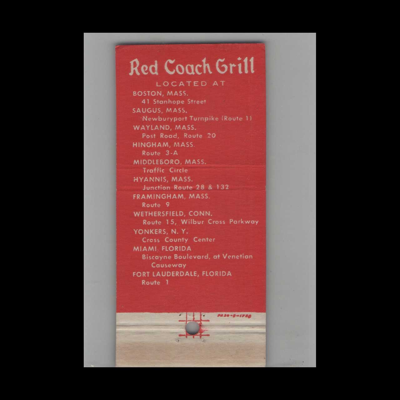 Full Length Matchbook Cover Red Coach Grill Hyannis MA Full Length Matchbook Cover Red Coach Grill Hyannis MA