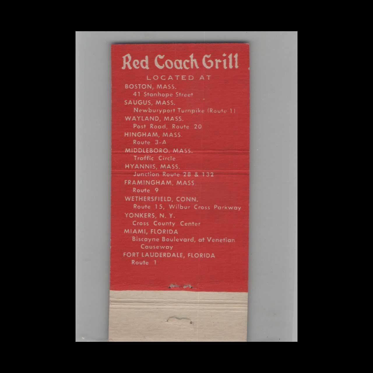 Full Length Matchbook Cover Red Coach Grill Fort Lauderdale FL Full Length Matchbook Cover Red Coach Grill Fort Lauderdale FL