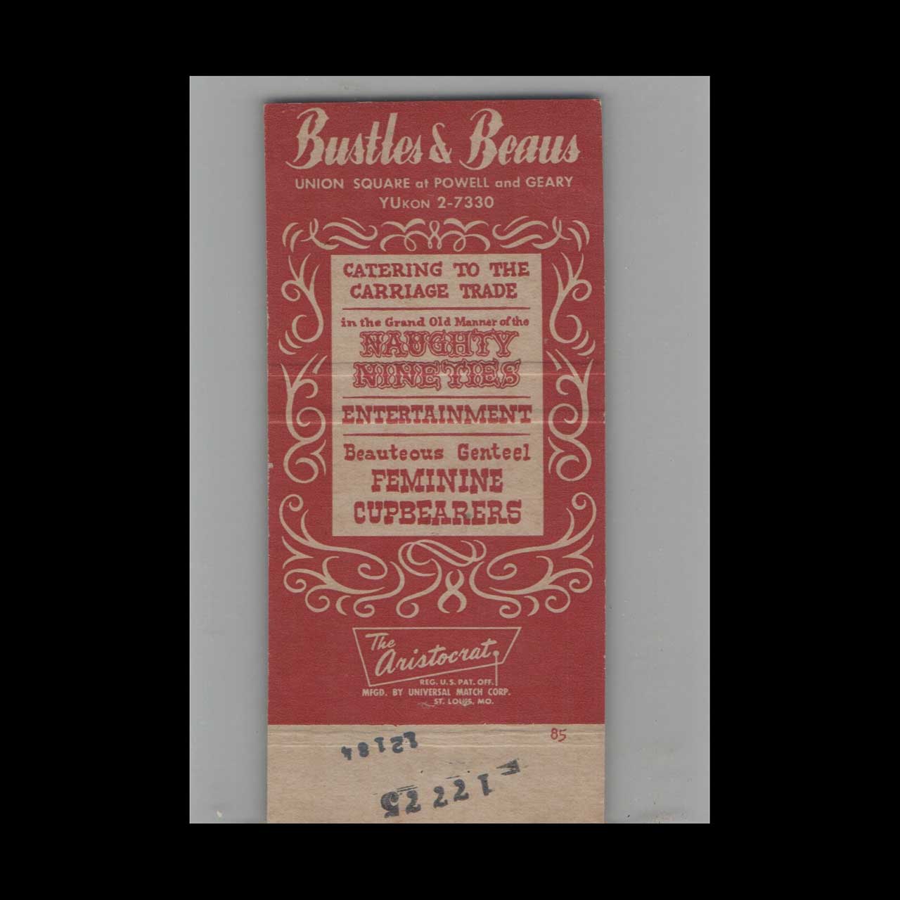 Full Length Matchbook Cover Bustles & Beaus San Francisco CA Full Length Matchbook Cover Bustles & Beaus San Francisco CA