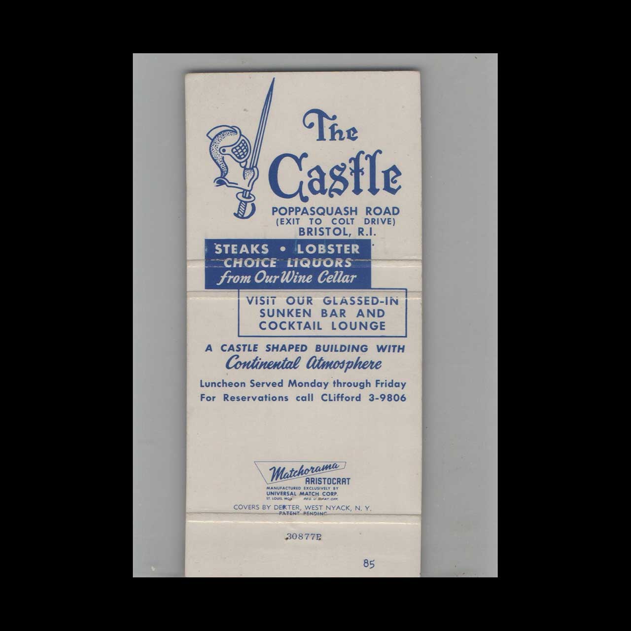 Full Length Matchbook Cover The Castle Bristol RI Full Length Matchbook Cover The Castle Bristol RI