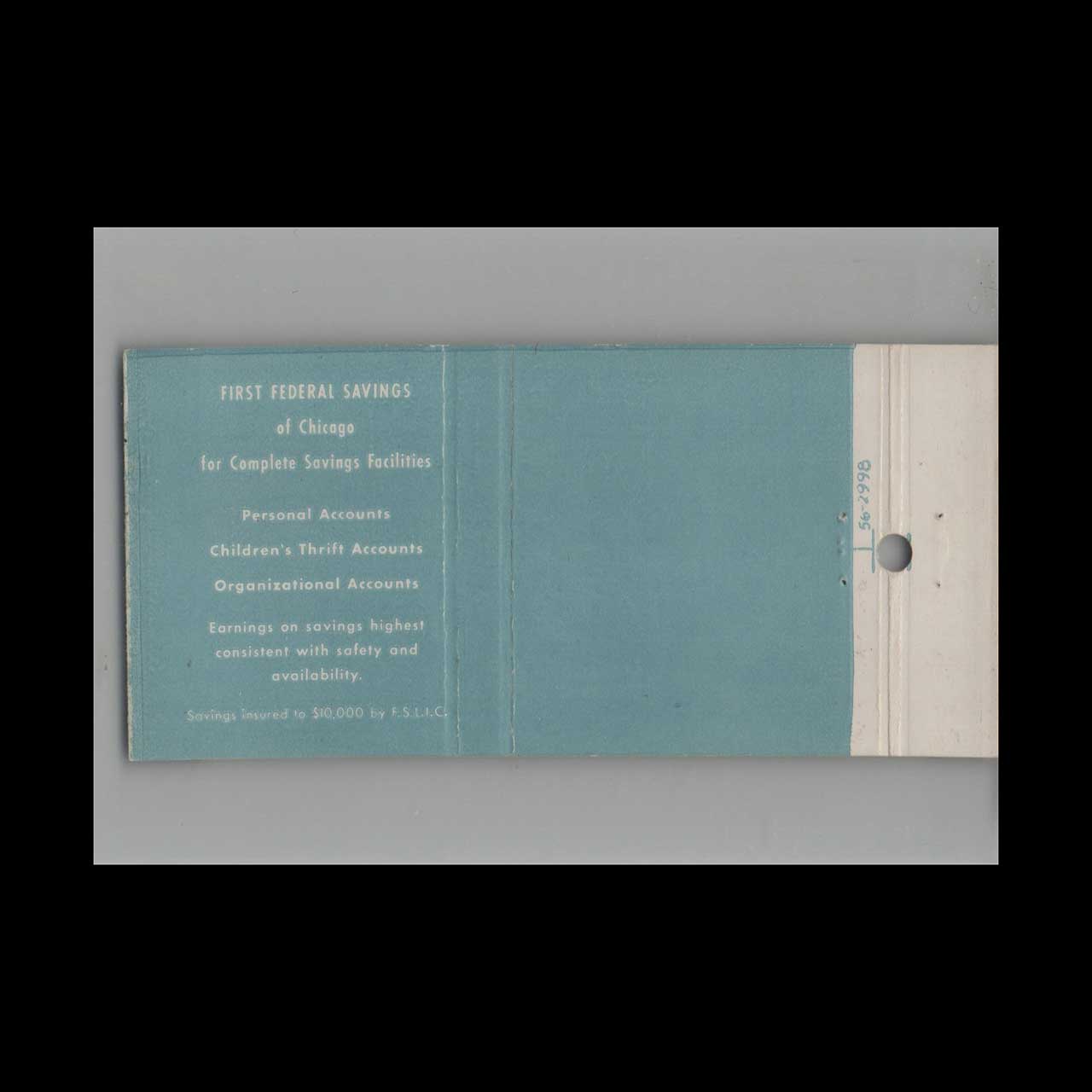 Full Length Matchbook Cover First Federal Savings Chicago IL Full Length Matchbook Cover First Federal Savings Chicago IL