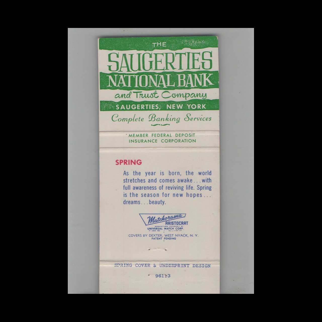 Full Length Matchbook Cover Saugerties National Bank & Trust Saugerties NY Full Length Matchbook Cover Saugerties National Bank & Trust Saugerties NY