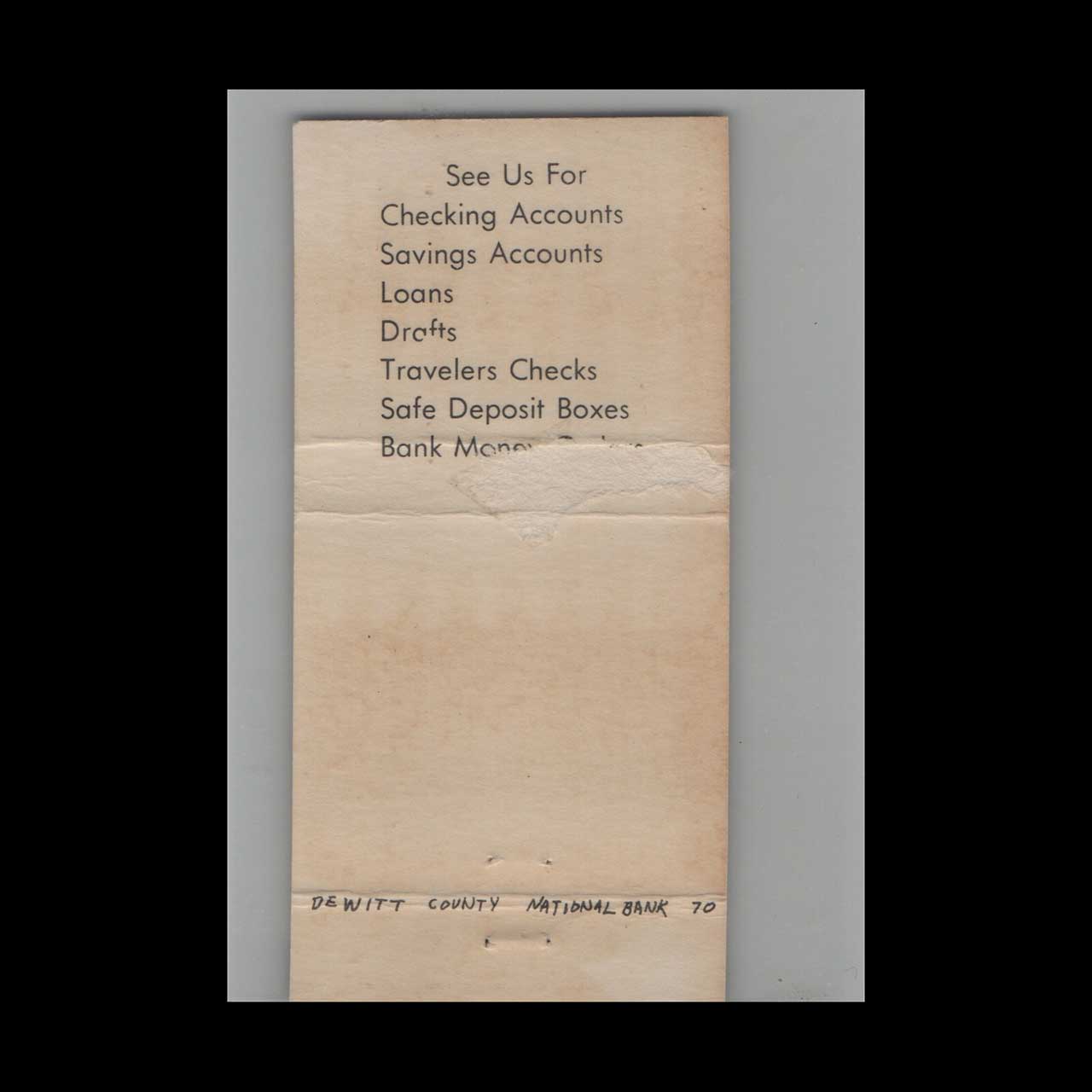 Full Length Matchbook Cover DeWitt County National Bank Clinton TX Full Length Matchbook Cover DeWitt County National Bank Clinton TX