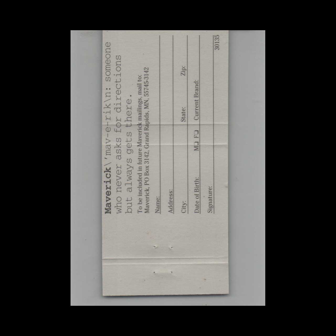 Full Length Matchbook Cover Maverick Grand Rapids MN Full Length Matchbook Cover Maverick Grand Rapids MN