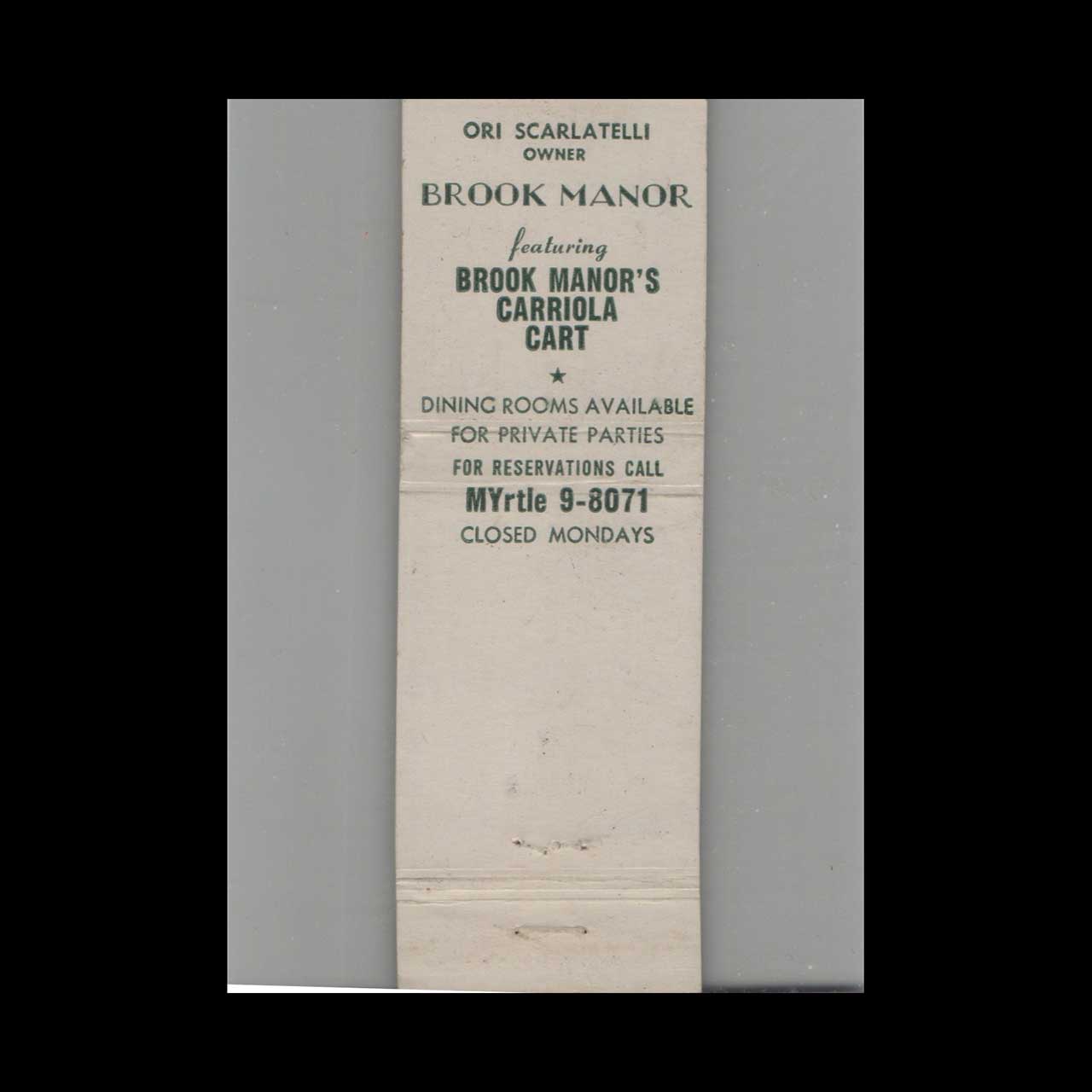 Matchbook Cover Brook Manor Luncheon & Dinner North Attleboro MA Matchbook Cover Brook Manor Luncheon & Dinner North Attleboro MA