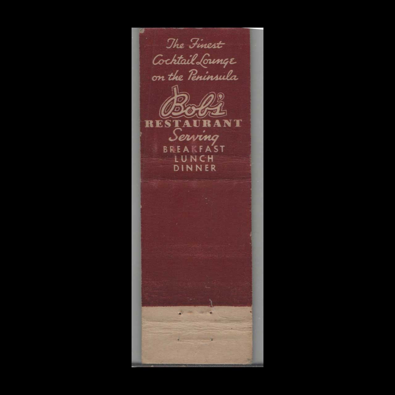 Bobs Restaurant Matchbook Cover Burlingame CA Bobs Restaurant Matchbook Cover Burlingame CA