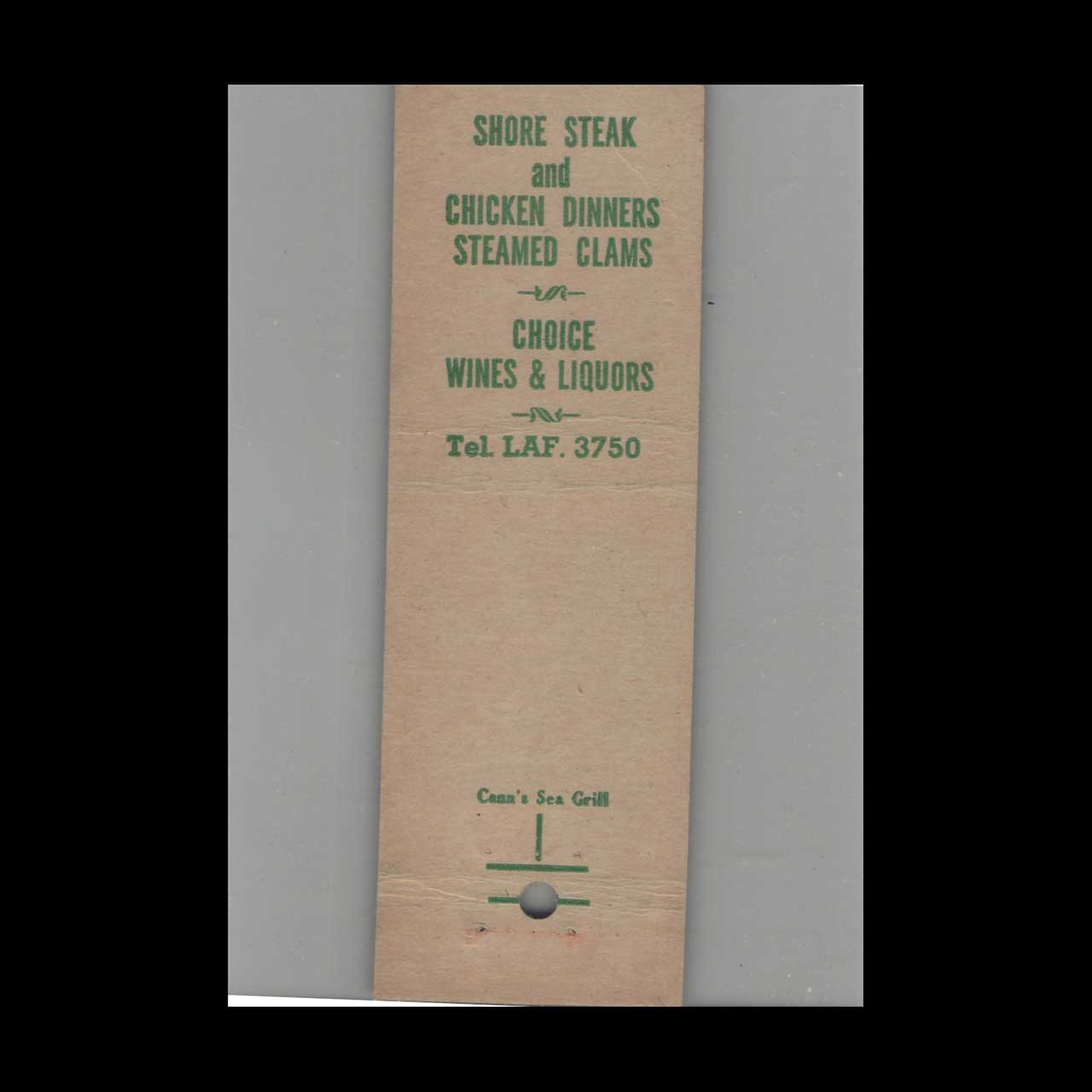 Canns Sea Grill Boston Matchbook Cover Canns Sea Grill Boston Matchbook Cover